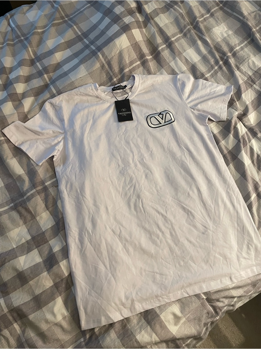 Valentino White Short-Sleeve Crewneck Tee with Embroidered Logo Patch